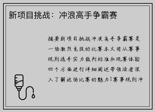 新项目挑战：冲浪高手争霸赛